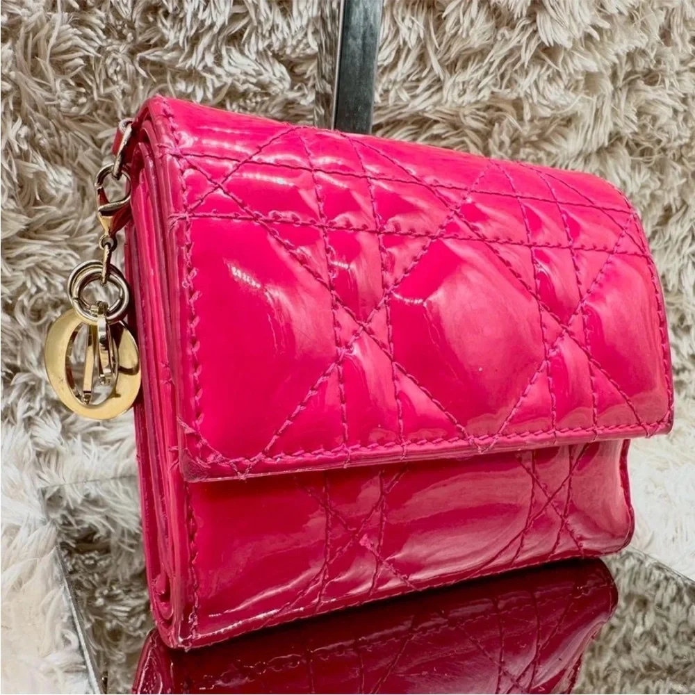 Dior Pink Glossy Quilted Wallet